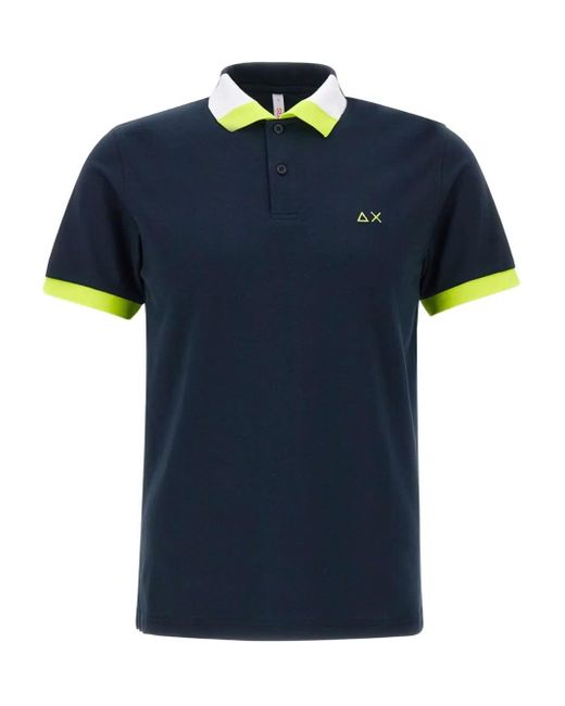 Sun 68 Blue Colour-Block Polo Shirt for men