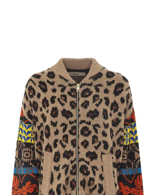 Akep Natural Leopard-Print Patterned Knit Cardigan