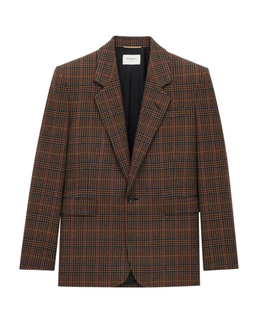 Saint Laurent Brown Checked Single-Breasted Wool Blazer
