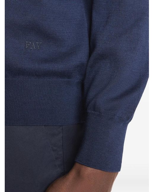 Fay Blue Logo-Embroidered Crew-Neck Sweater for men