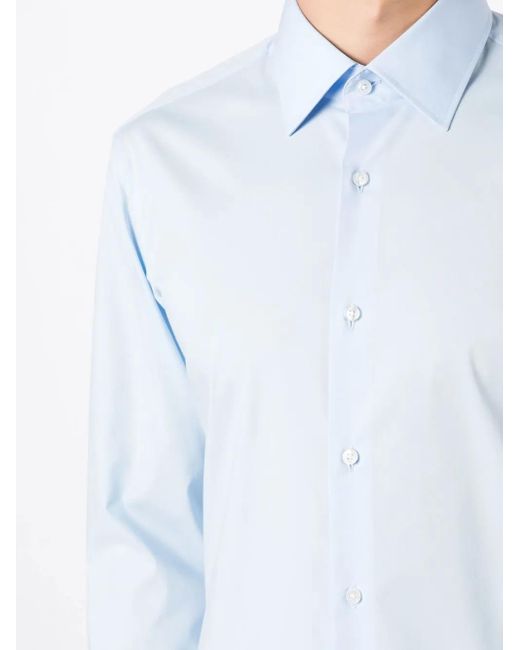 Boss Blue Hank Long-Sleeve Cotton Shirt for men