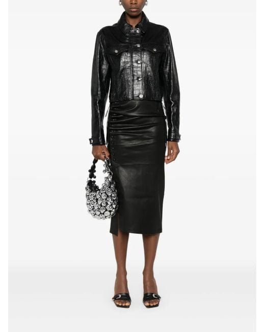 Rabanne Black Crocodile-Embossed Leather Jacket
