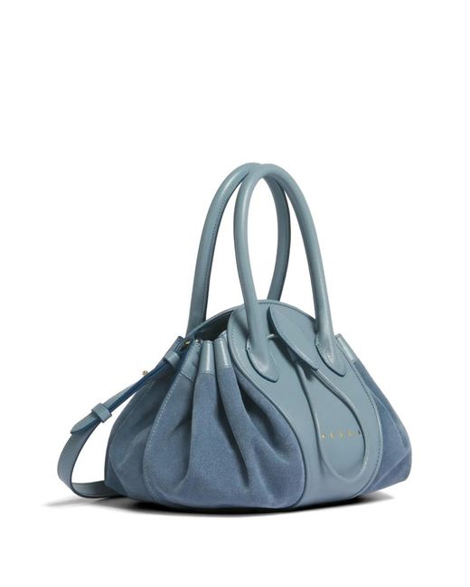 Marni Blue Leather And Suede Tulipea Small Handbag