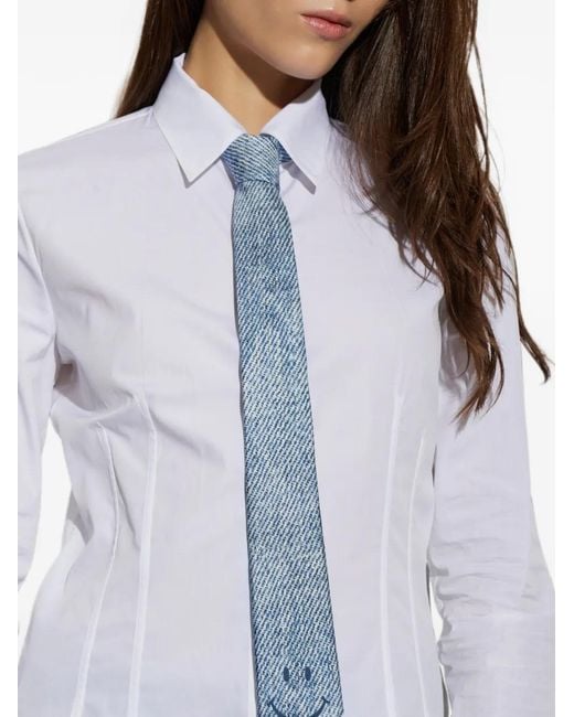 Moschino Blue Smiley-Print Silk Tie