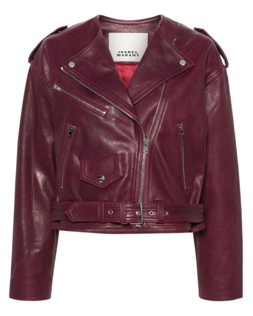 Isabel Marant Purple Leather Cropped Biker Jacket