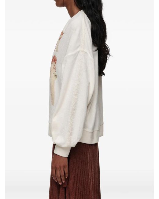 Bimba Y Lola White Toweling V-Neck Sweatshirt