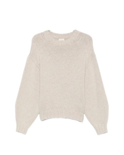 Khaite White Ribbed-Knit Balloon-Sleeve Sweater