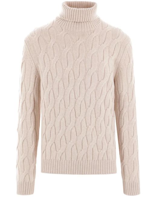 Zanone White Roll-Neck Cable-Knit Jumper for men