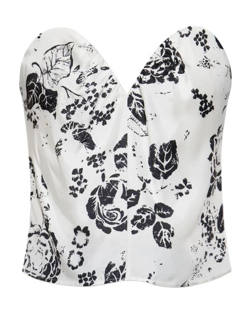Max Mara White Floral Print Bustier Top