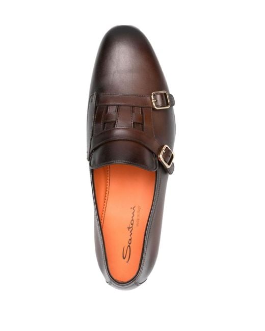 Santoni Brown Carlos Leather Monk Shoes for men