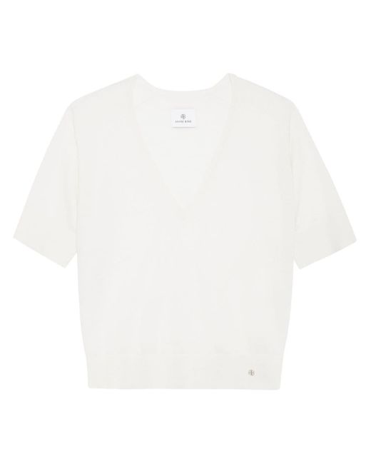 Anine Bing White Aria T-Shirt mit Logo-Schild