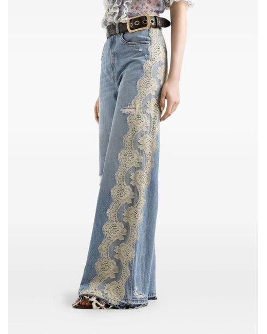 Dolce & Gabbana Blue Lace-Panelled Jeans