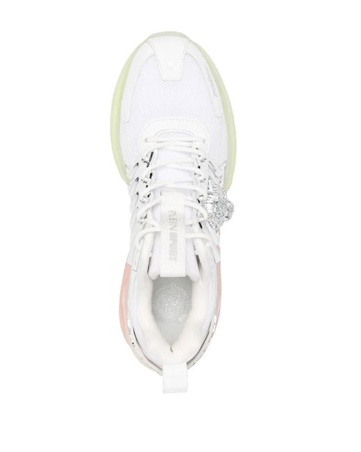 Philipp Plein White Runner Tiger Plaque Sneakers