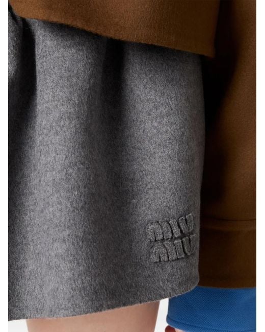 Miu Miu Gray Wool-Cashmere Mini Skirt