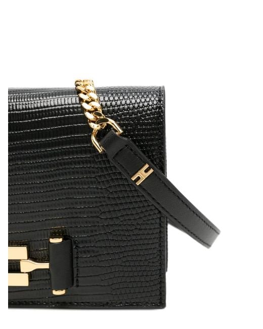 Elisabetta Franchi Black Lizard-Effect Logo-Plaque Mini Crossbody Bag