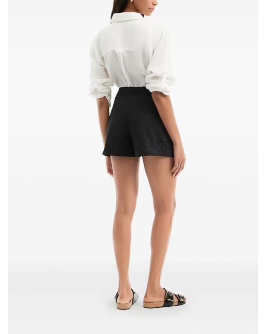 Veronica Beard Black Fabian Eyelet-Embroidered Shorts