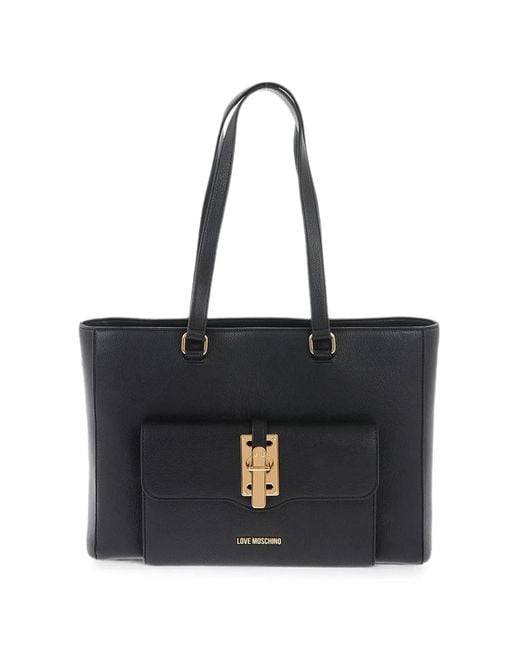 Love Moschino Black Logo-Embossed Tote Bag