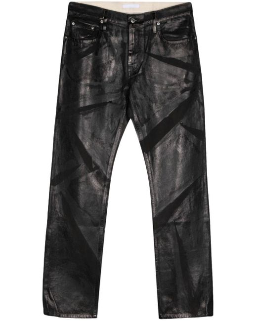 Helmut Lang Gray Foil-Print Low-Rise Straight-Leg Jeans for men