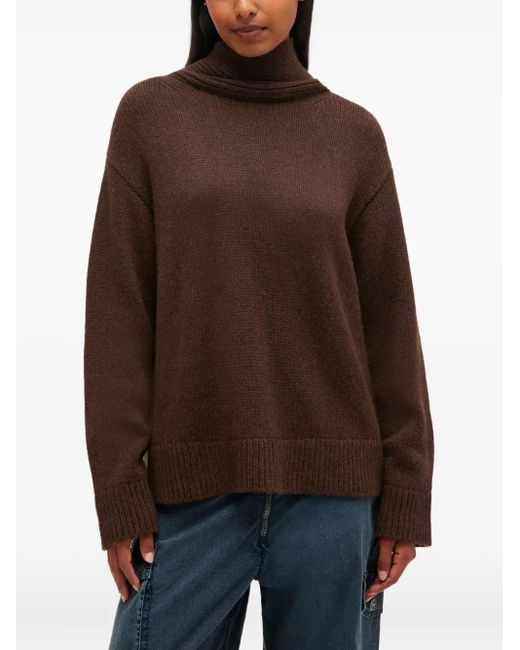 Ganni Brown High-Neck Open-Back Pullover