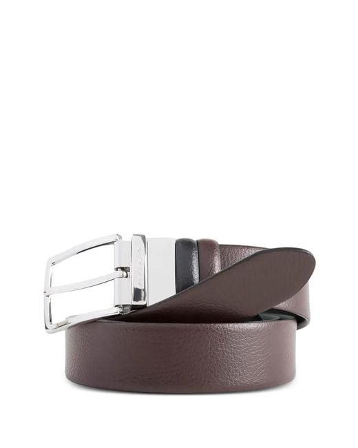 Piquadro Brown Reversible Pebbled Belt for men