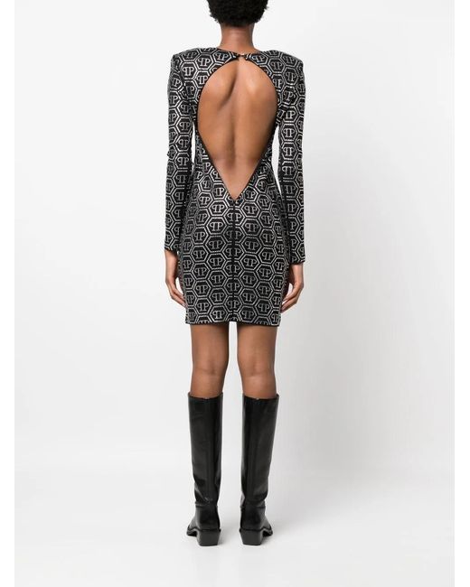 Philipp Plein Black Sequin-Embellished Monogram Mini Dress