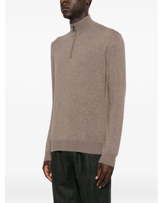 Corneliani Brown High-Neck Half-Zip Sweater for men