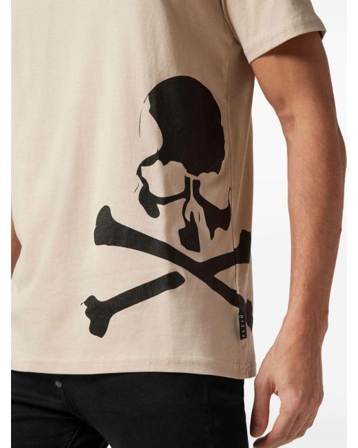 Philipp Plein Skull and Bones T-Shirt in Natural für Herren