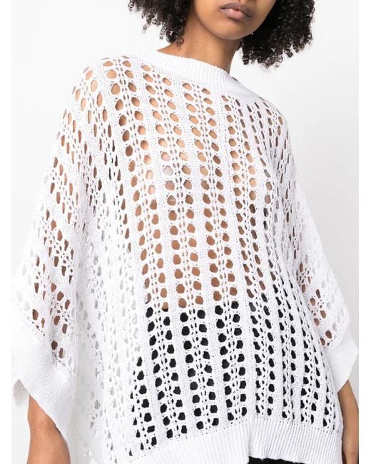 Brunello Cucinelli White Net-Knit Cotton And Linen Poncho