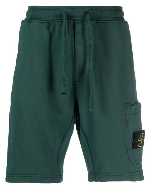 Stone Island Green Logo-Patch Track Shorts for men