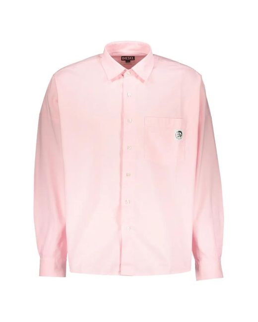 DIESEL Pink Chemise Texturée À Poche Poitrine for men