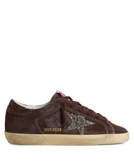 Golden Goose Deluxe Brand Brown Super Star Sneaker With Glitter Star
