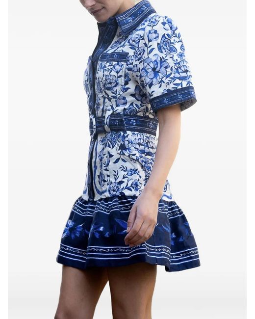 Farm Rio Blue Porcelain Garden Belted Dress