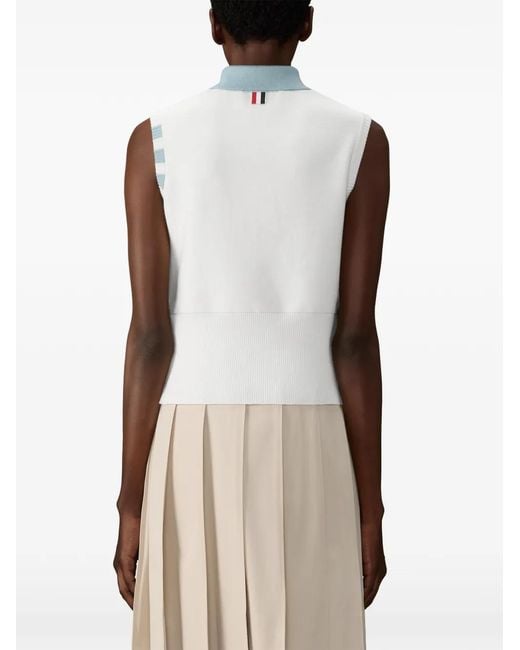 Thom Browne White Sleeveless Polo Shirt