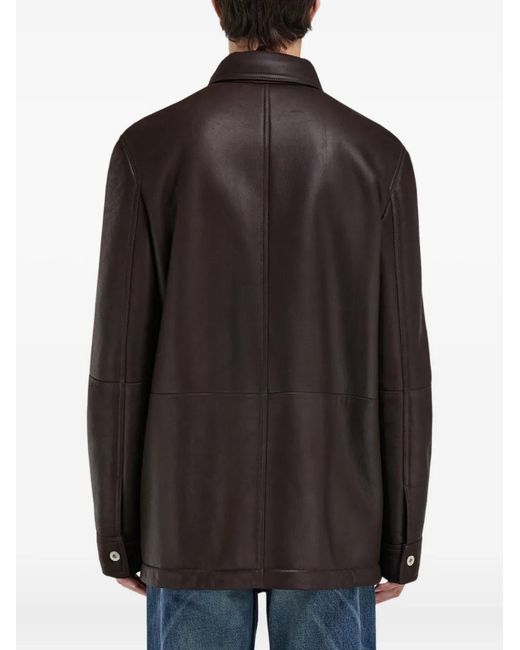 Ferragamo Black Patch Pocket Leather Jacket for men