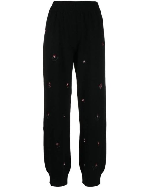 Barrie Black Floral-Embroidered Cashmere Trousers