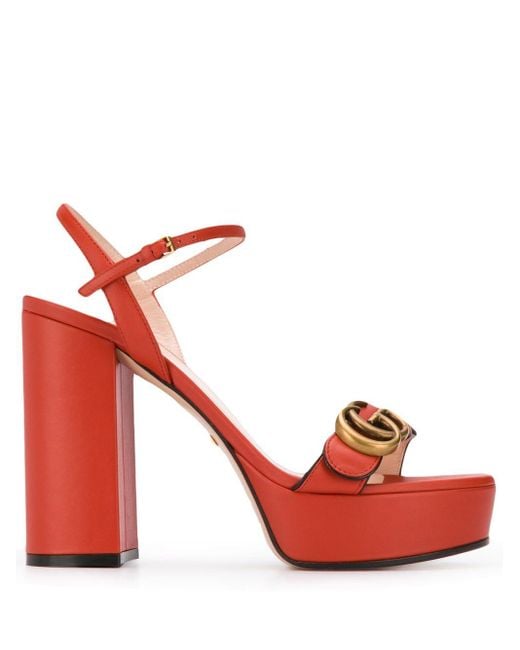 Gucci Leather Marmont 55 Platform Sandal in Orange - Save 50% - Lyst