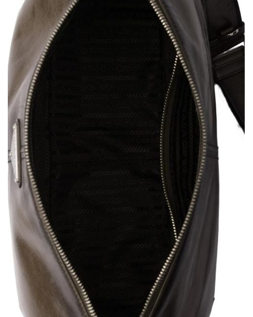 Prada Black Leather Zipper Messenger Bag for men