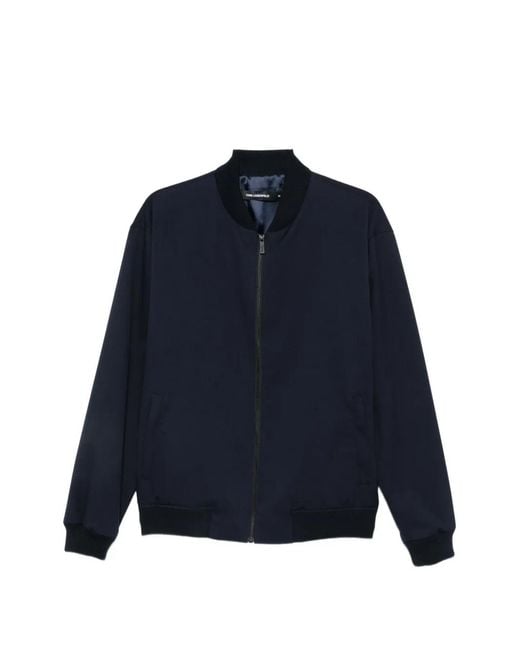 Karl Lagerfeld Blue Ribbed-Trim Zip-Up Bomber Jacket for men