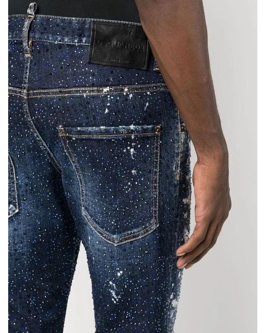 DSquared² Blue Paint Splatter Effect Jeans for men