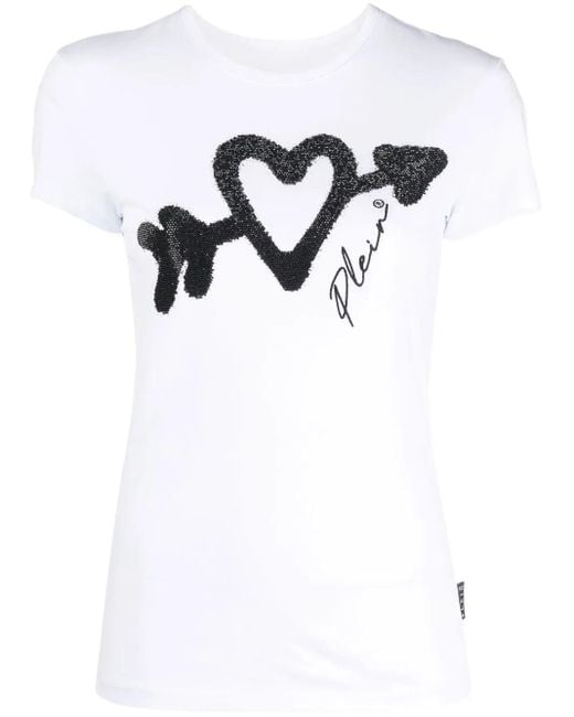Philipp Plein White Crystal-Embellished Logo T-Shirt