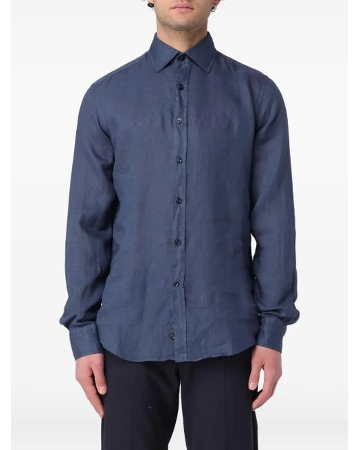 Paul & Shark Blue Long-Sleeve Linen Shirt for men