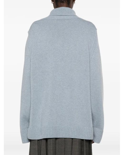 Bompard Blue Split-Sleeve High-Neck Sweater