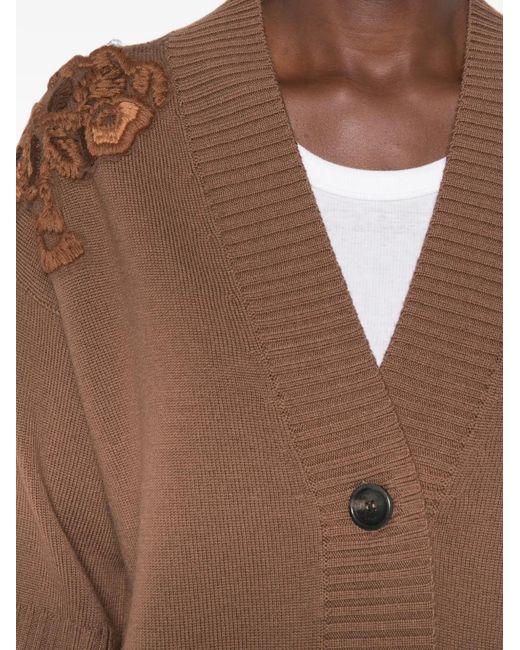 ERMANNO FIRENZE Brown Floral-Appliqué Short-Sleeve Cardigan