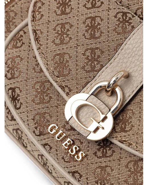 Guess Brown Monogram-Print Logo-Plaque Shoulder Bag
