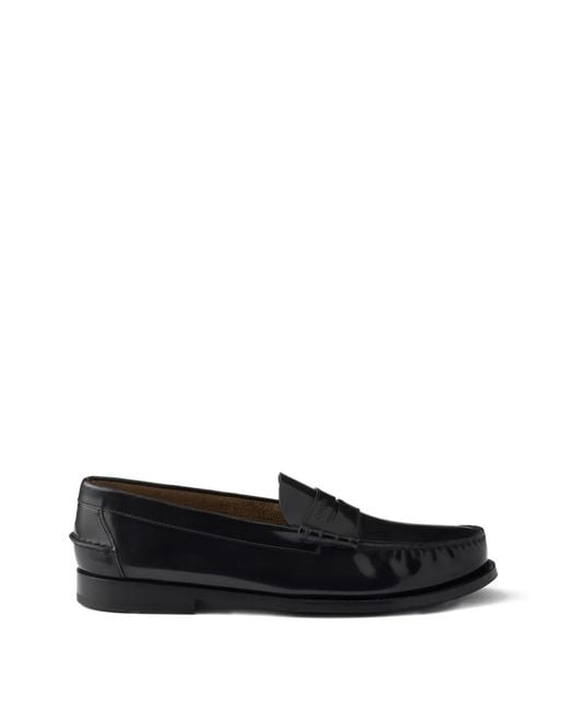 Prada Black Brushed-Leather Loafers for men