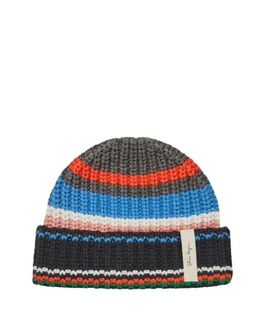 Stine Goya Blue Striped-Pattern Beanie