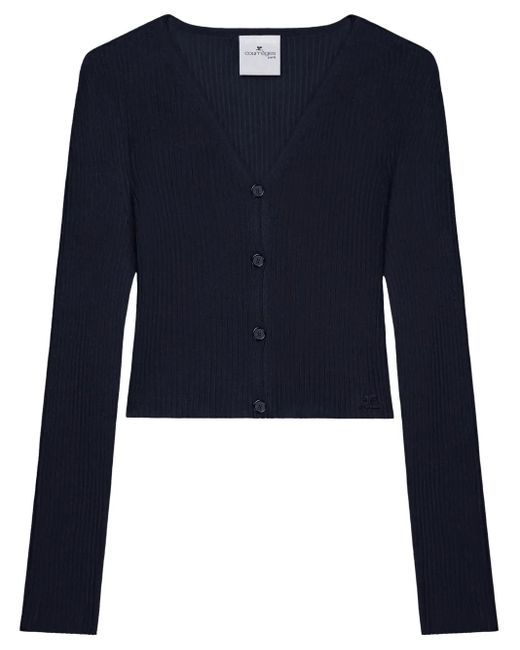 Cárdigan corto de canalé fino Courreges de color Blue