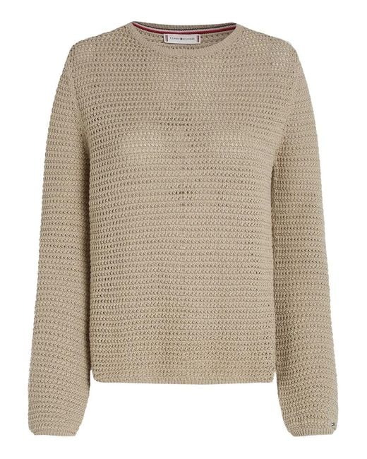 Tommy Hilfiger Natural Crew-Neck Waffle-Knit Sweater
