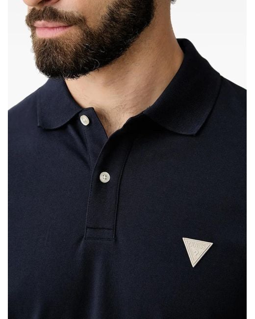 Guess Blue Logo-Patch Polo Shirt for men