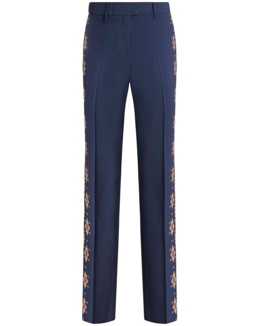 Etro Blue High-waisted Paisley-print Tailored Trousers